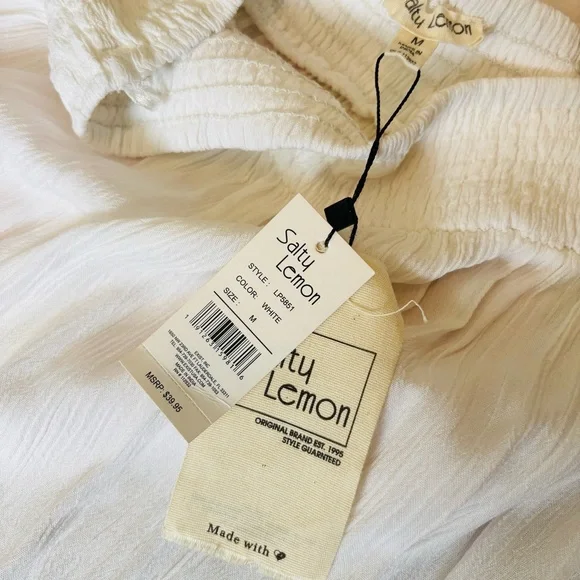 Salty Lemon White Coverup Bottoms. - Picture 2 of 5